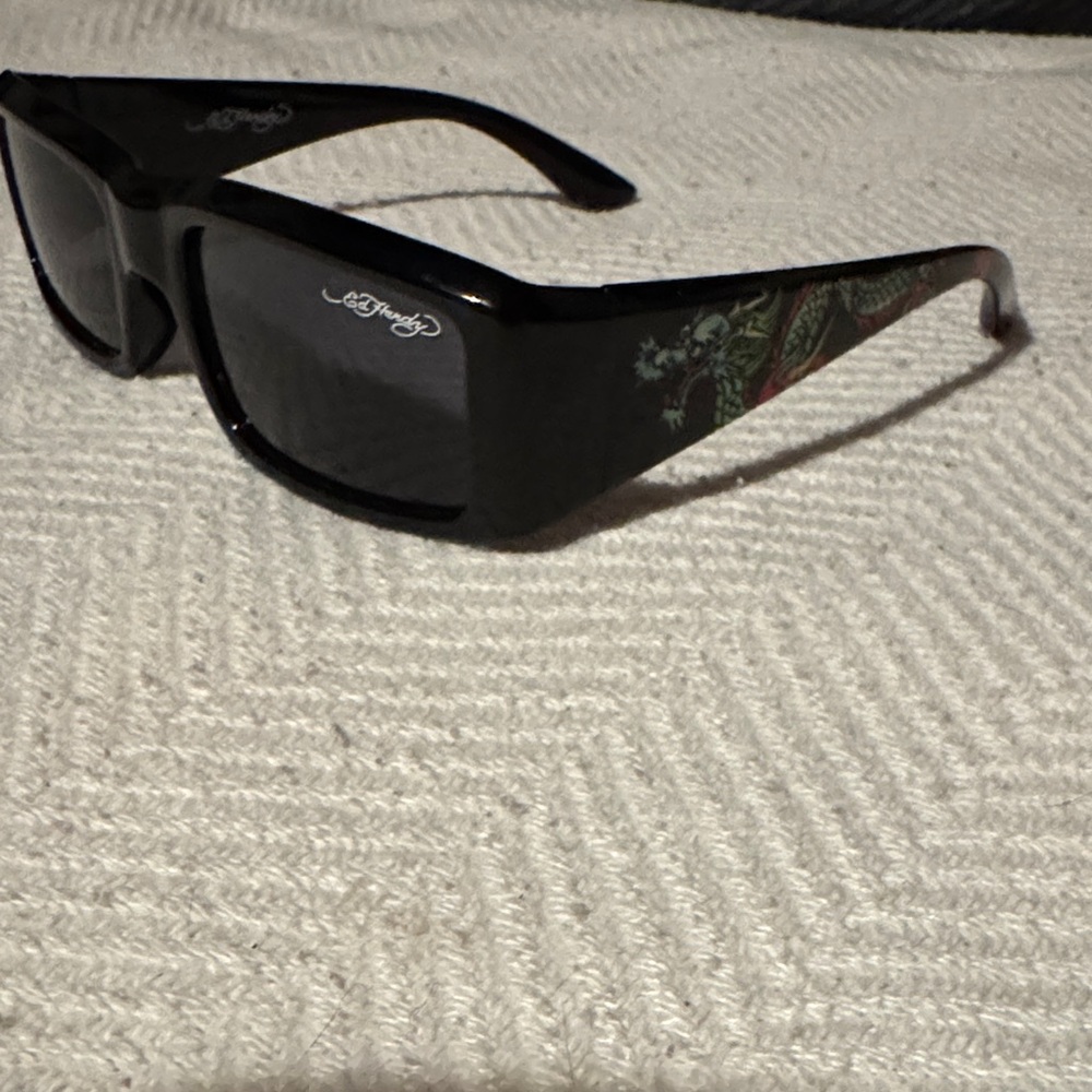 Ed Hardy Black Sunglasses with Colorful Dragon Art